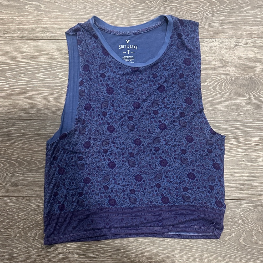 American Eagle Outfitters Blue and Purple Floral Top